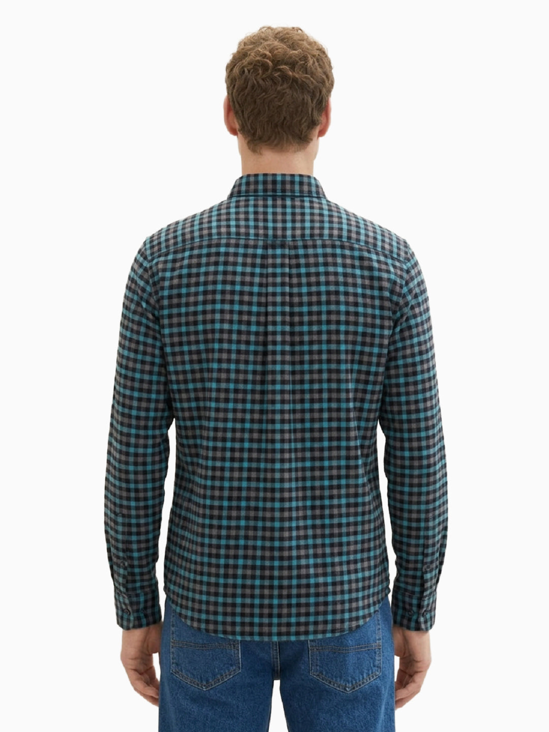 FLANNEL Teal & Black Gingham Checks Button-Down Cotton Shirt