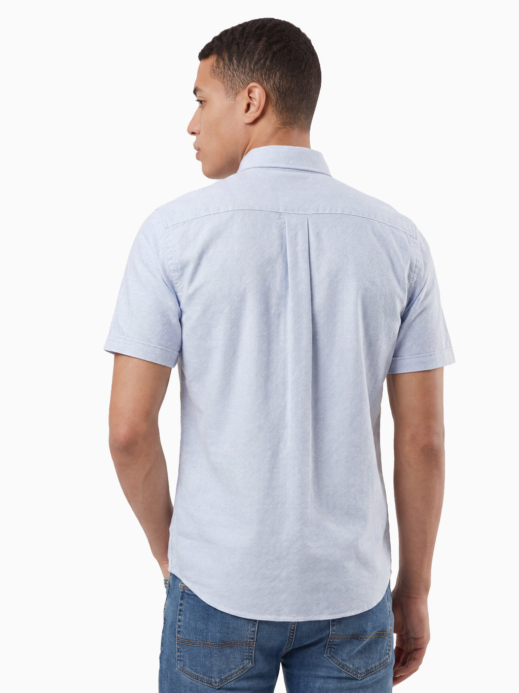 Slate Herringbone Print Sky Blue Color Half Sleeve Shirt