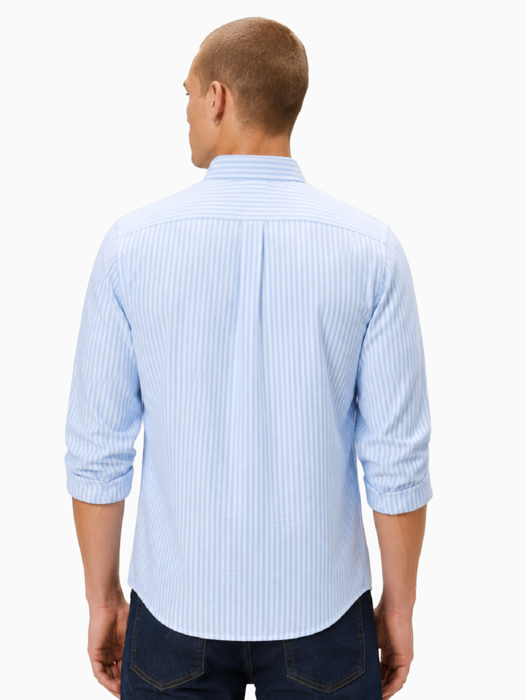 Mint Light Blue & White Striped Slub Cotton Shirt