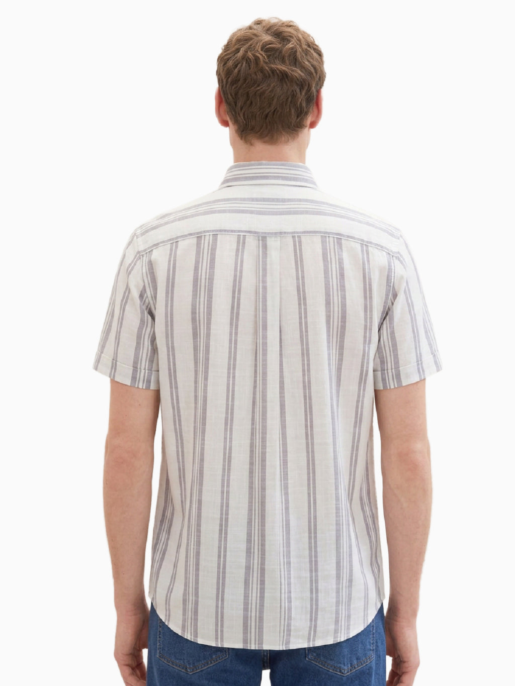 Regiment Beige Bold Stripe Cotton Linen Half Sleeve Button Down Shirt
