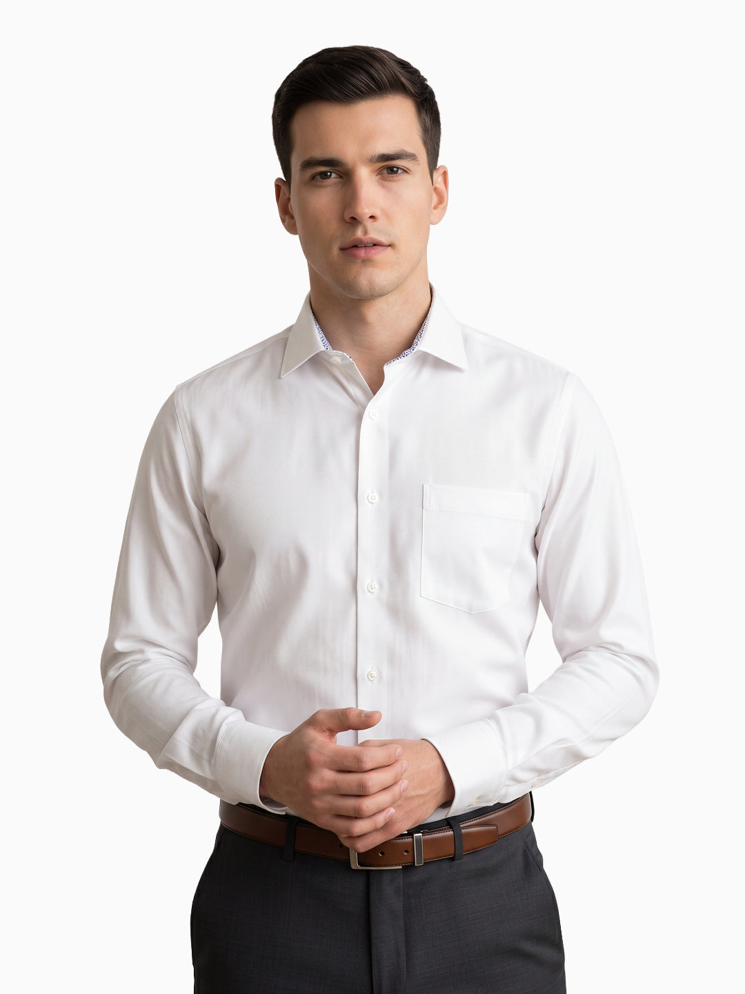 Classic Herringbone Super White Full Sleeve Shirt