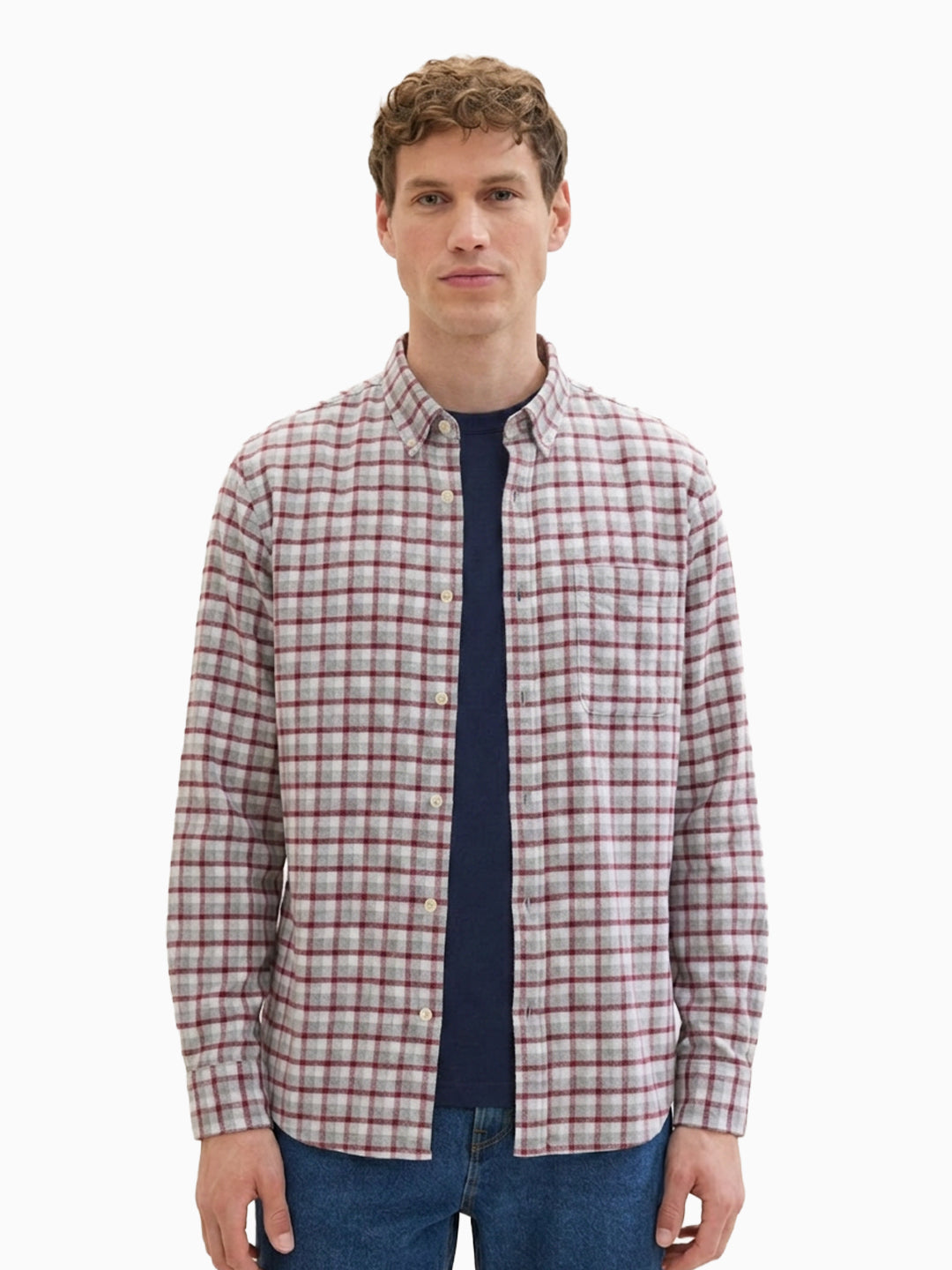 FLANNEL Wine & Grey Checks Cotton Button-Down Shirt