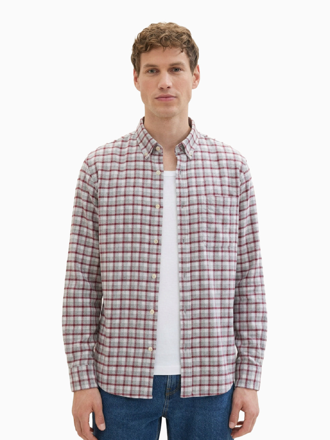 FLANNEL Wine & Grey Checks Cotton Button-Down Shirt