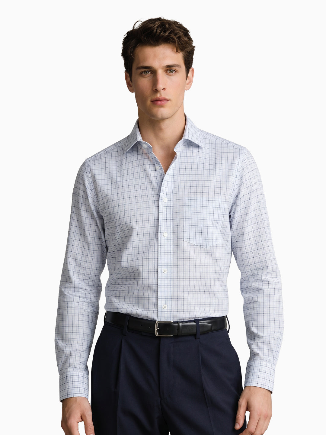 Skyfall Tile Dobby Blue Checked Formal Cotton Shirt