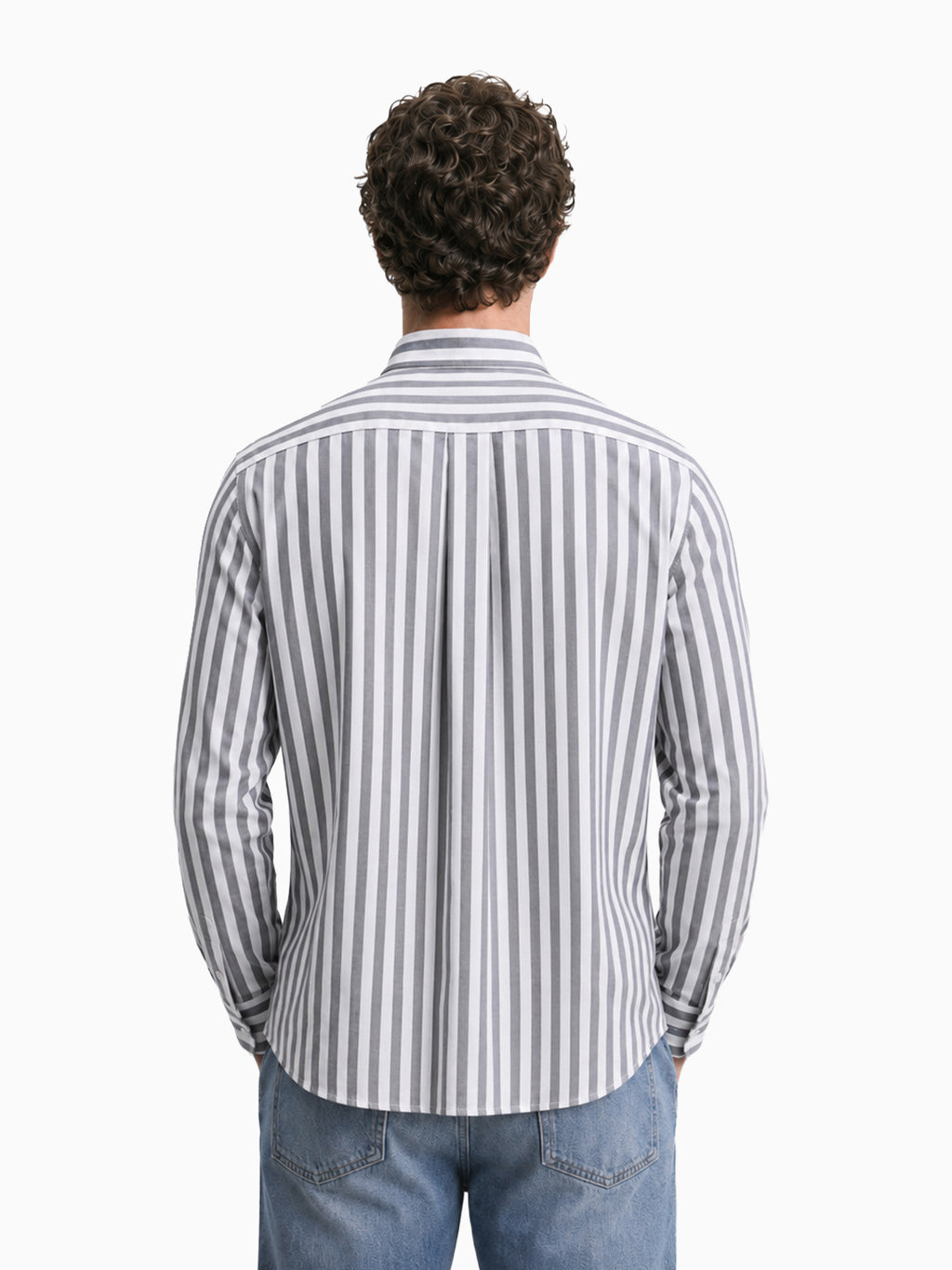 Western Bold White and Dark Grey Striped Oxford Button Down Full sleeve Shirt