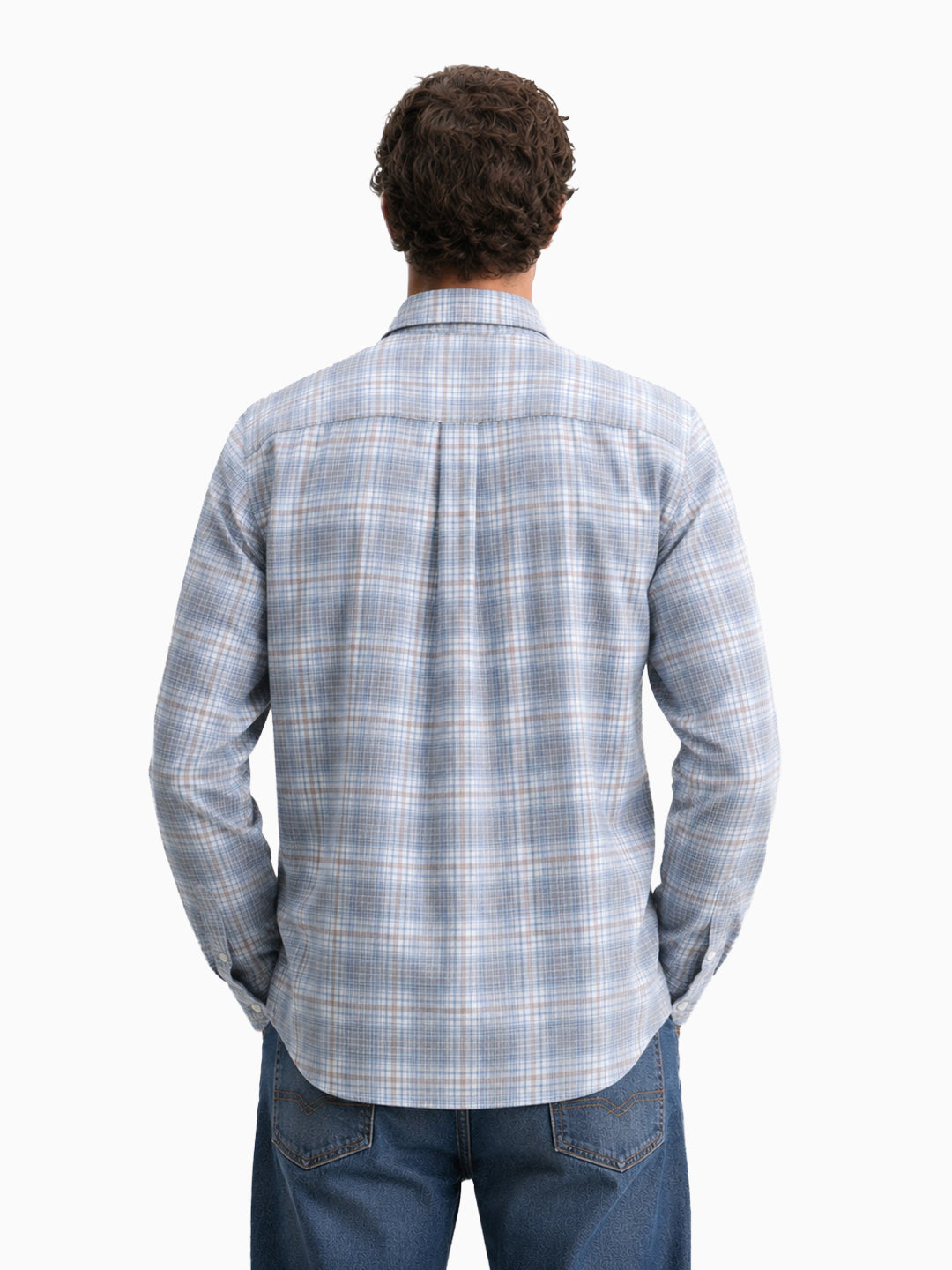 Casual Corduroy Grey & Blue Cotton Shirt