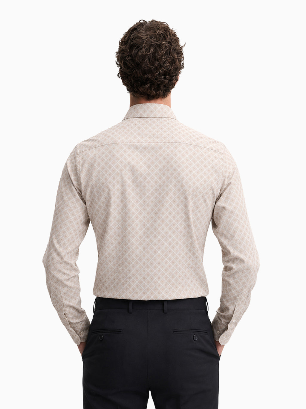 Ornate Beige Diamond Print Cotton Lycra Full Sleeve Shirt