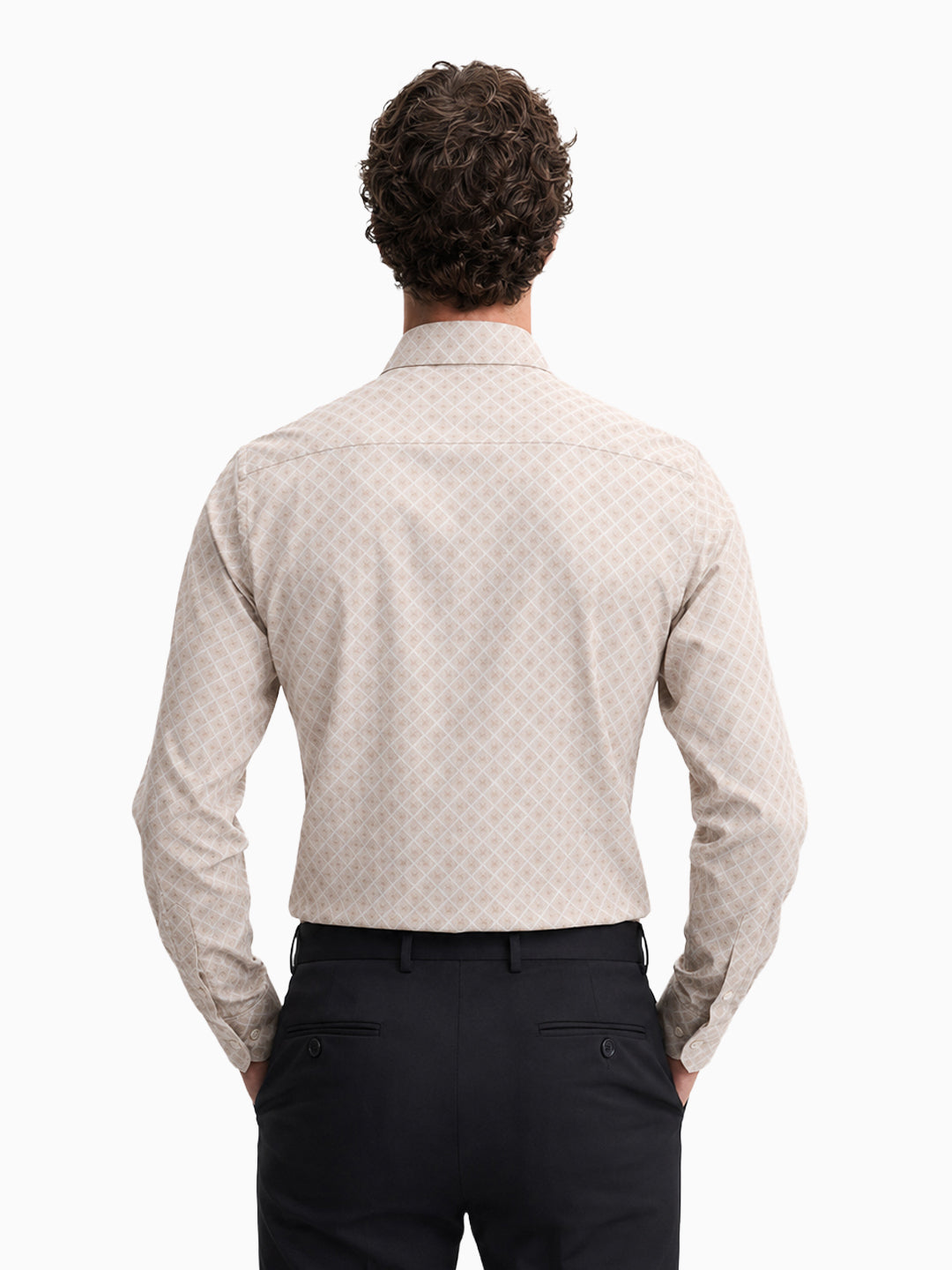 Ornate Beige Diamond Print Cotton Lycra Full Sleeve Shirt