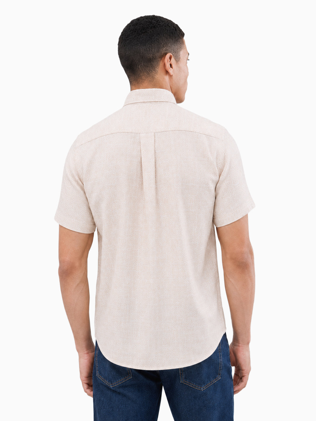 Slate Herringbone Print Beige Color Half Sleeve Shirt