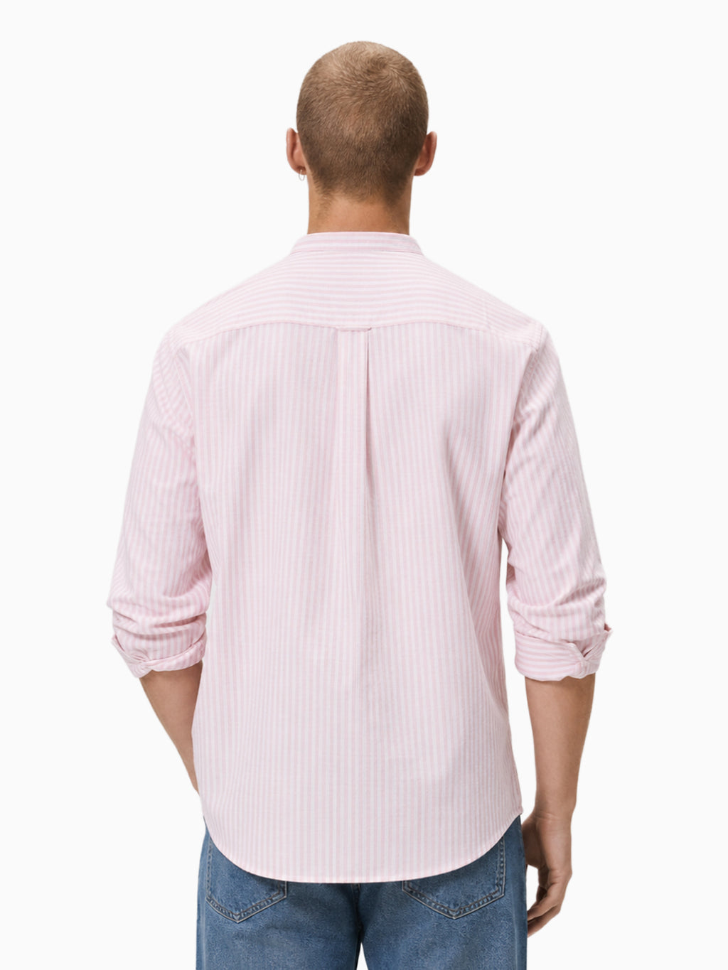 Mint Pink & White Striped Slub Cotton Shirt