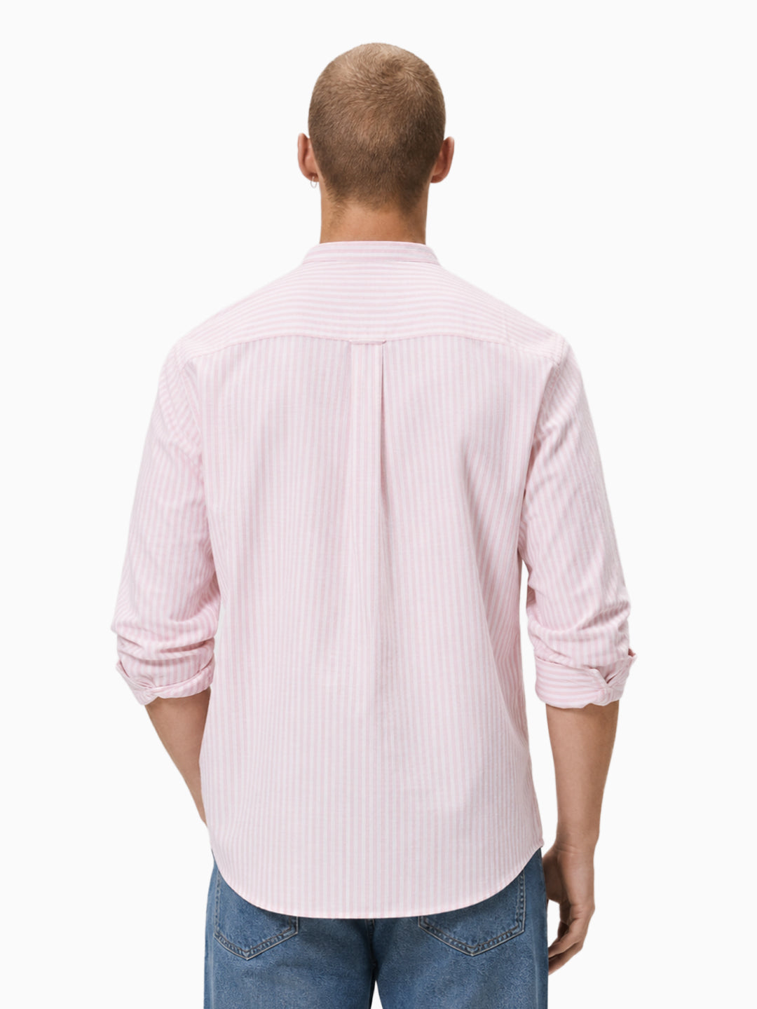 Mint Pink & White Striped Slub Cotton Shirt
