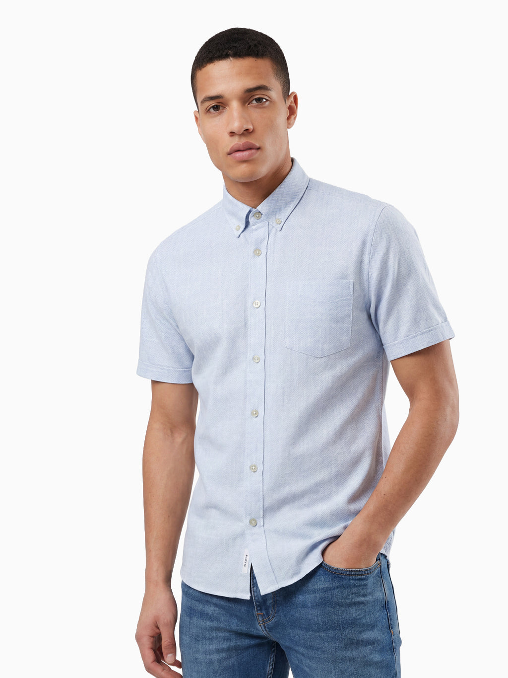 Slate Herringbone Print Sky Blue Color Half Sleeve Shirt