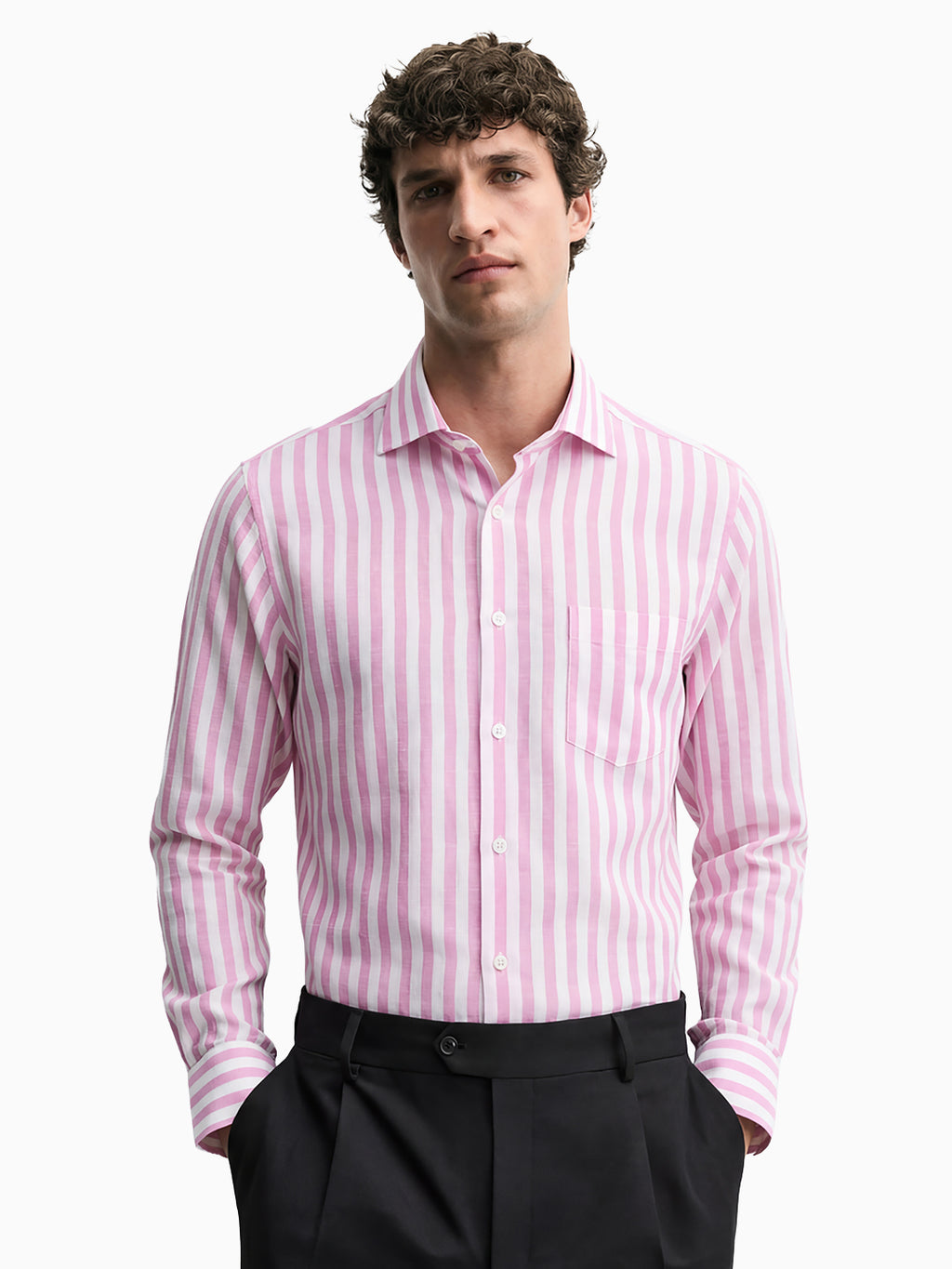 Urban Pink & White Stripe Cotton Linen Full Sleeve Shirt