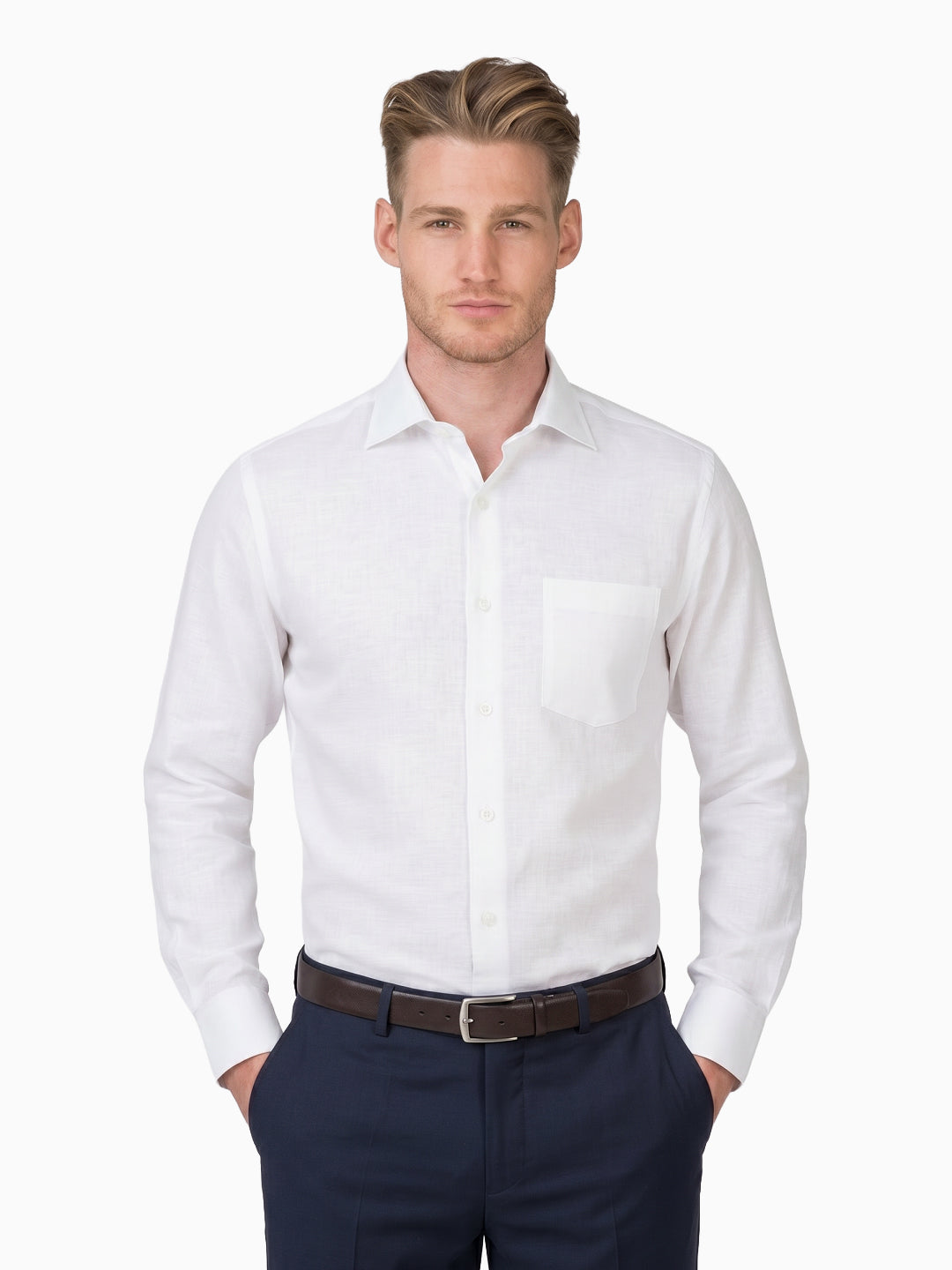 Classic White Cotton Linen Formal Shirt