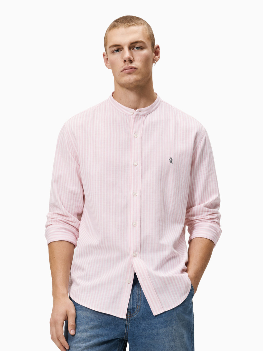 Mint Pink & White Striped Slub Cotton Shirt