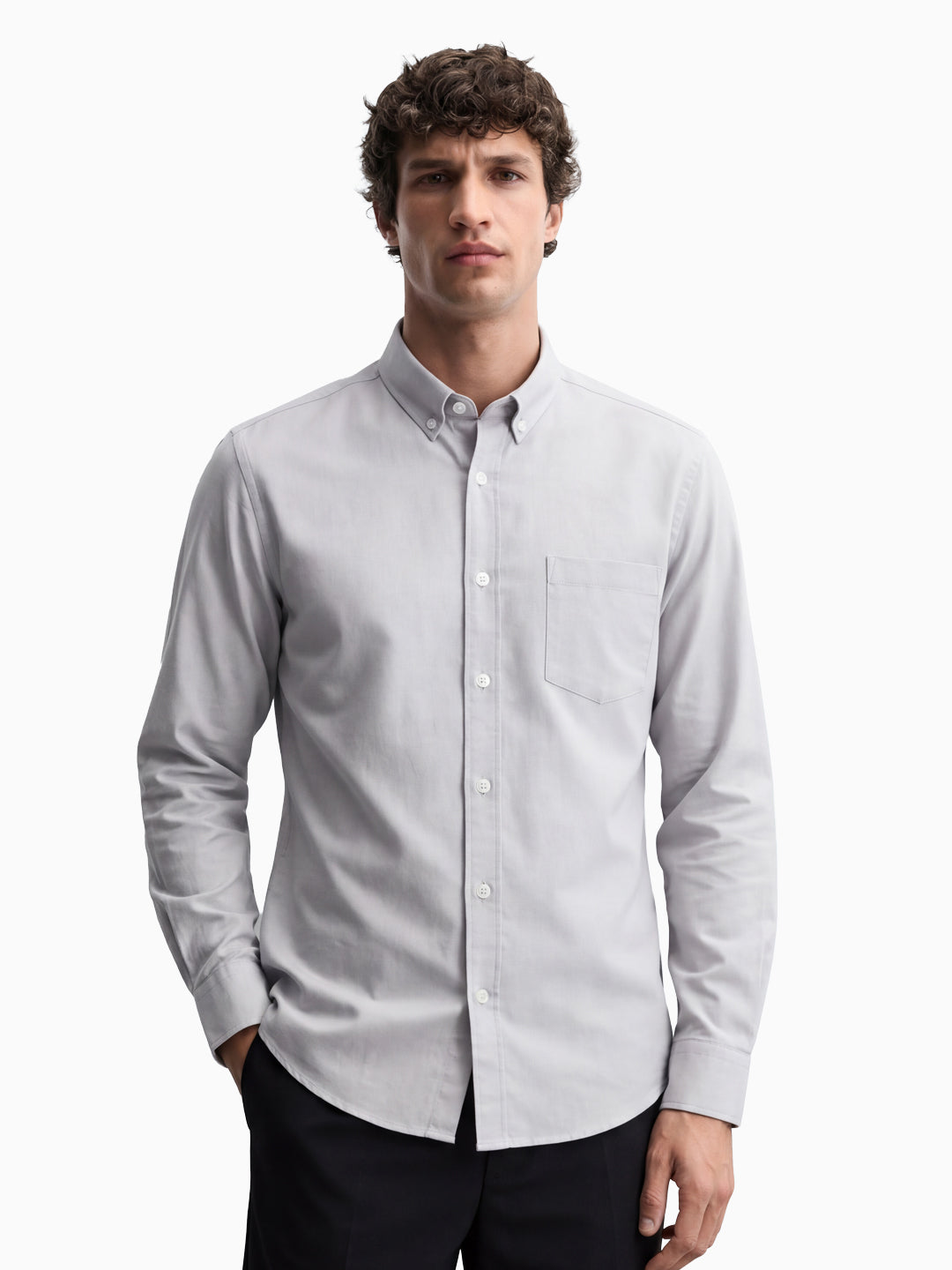 Formal Oxford Dobby Grey Button Down Full Sleeve Shirt