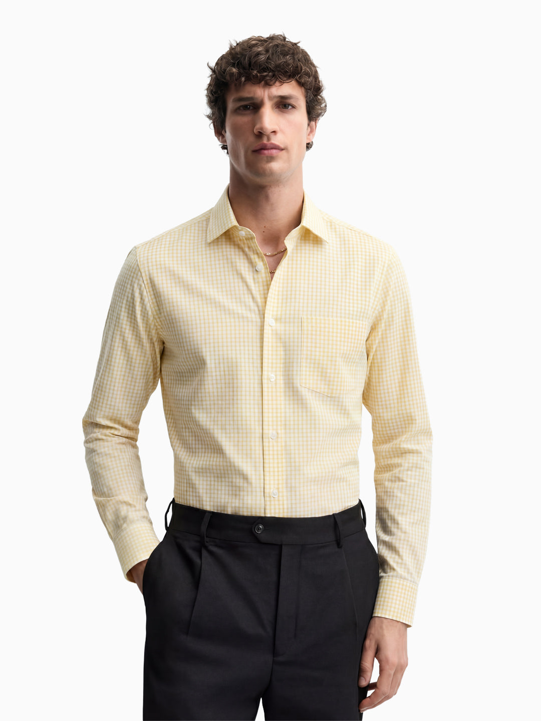 Square Lemon & White Micro Checks Full Sleeve Cotton Shirt