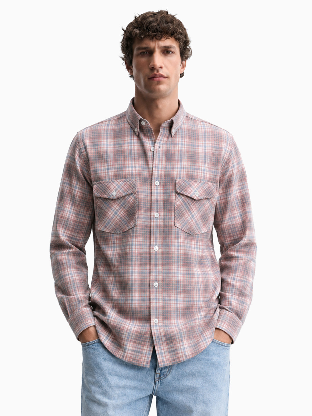 Casual Corduroy Grey & Red Cotton Shirt