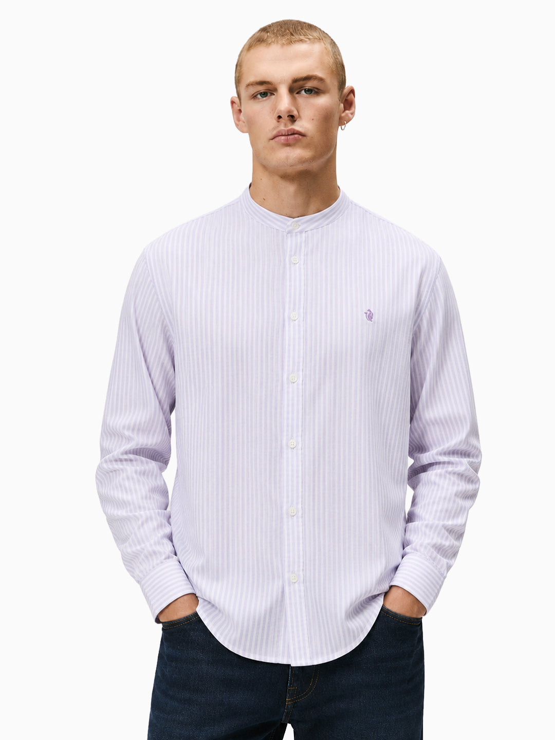 Mint Purple & White Striped Slub Cotton Shirt