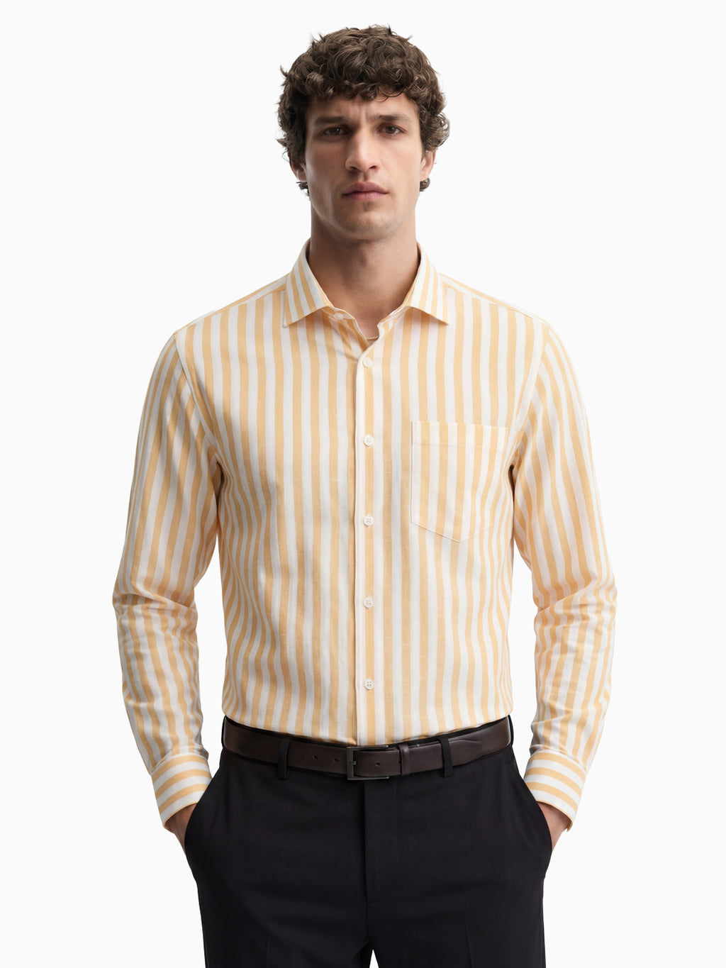Urban Yellow & White Stripe Cotton Linen Full Sleeve Shirt