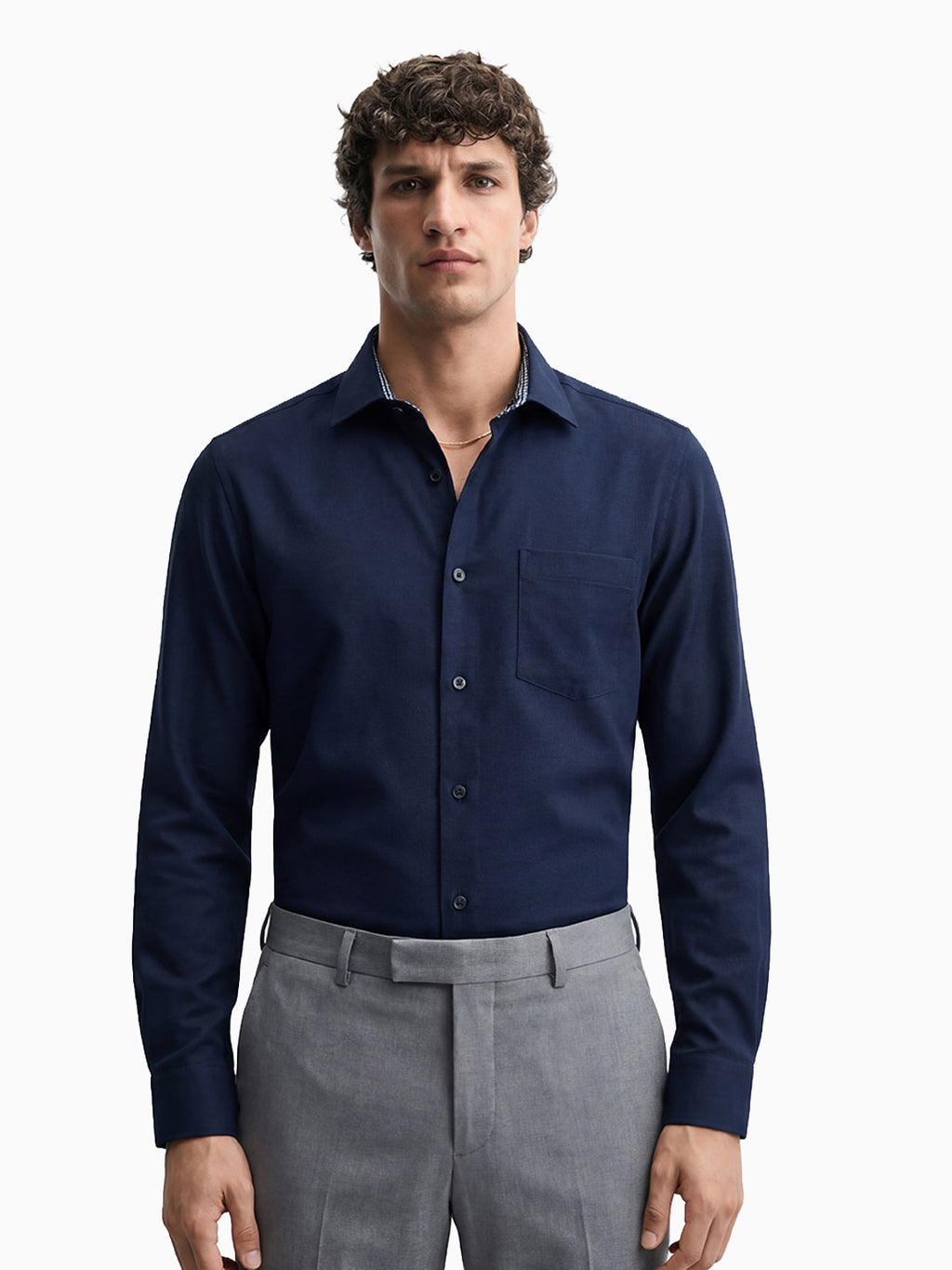 Suitlight Navy Blue Diamond Dobby Full Sleeve Cotton Shirt