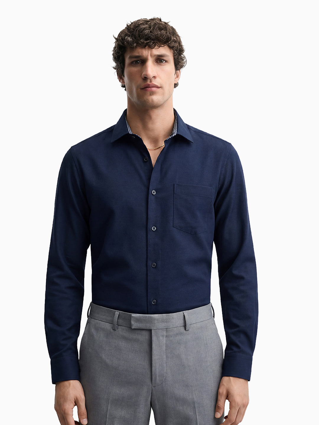 Suitlight Navy Blue Diamond Dobby Full Sleeve Cotton Shirt